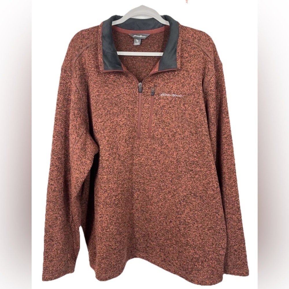 Eddie Bauer Pullover Mens 2XL Burnt Orange Radiator Fleece 1/4 Zip Sweater Adobe